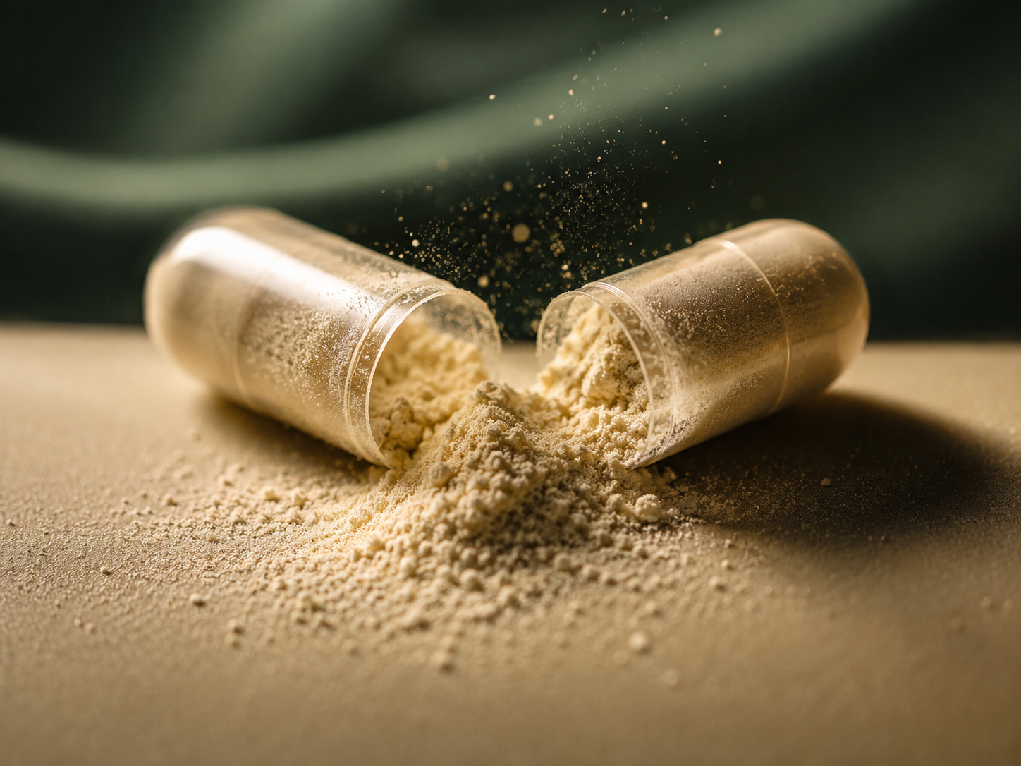 A probiotic capsule opening to reveal its active formulation